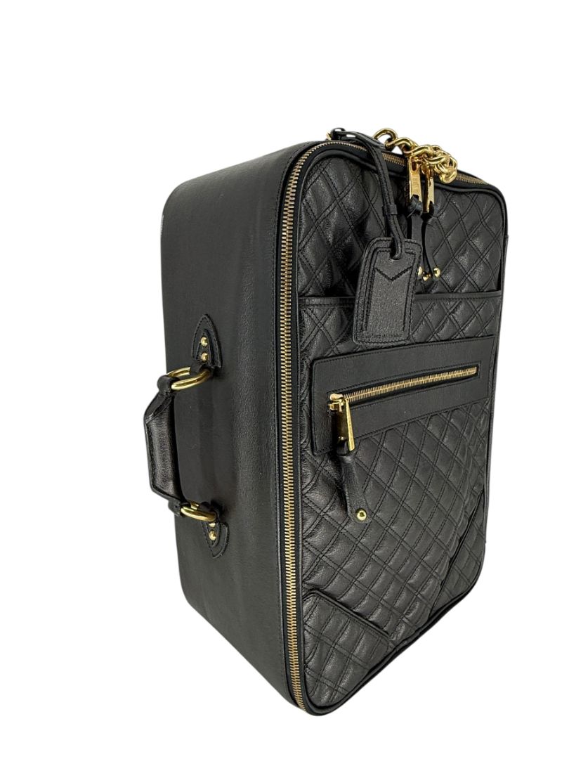 Marc Jacobs Quilted Black Leather Carry-On Suitcase – 20.8" x 14.2" x 8.3"