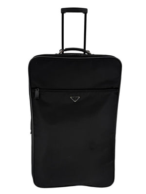 Prada Black Nylon Rolling Suitcase with Saffiano Leather Trim – 26.5" x 17.5" x 9.5"