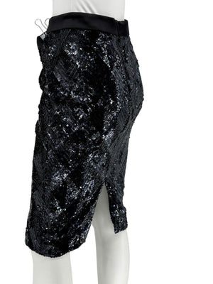 Pamella Roland Black Sequin Pencil Skirt – Large