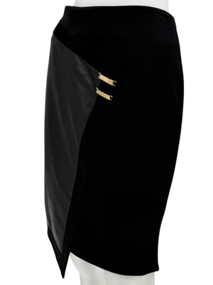Pamella Roland Black Skirt with Leather Panel & Gold Zipper - Large