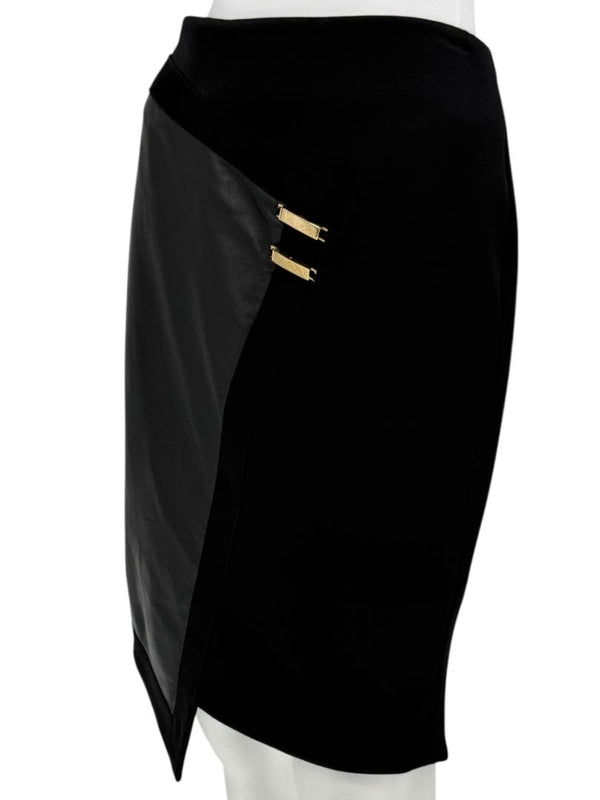 Pamella Roland Black Skirt with Leather Panel & Gold Zipper - Large