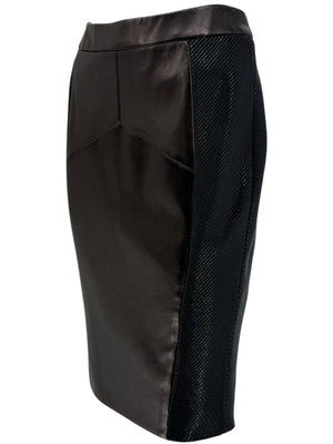 Pamella Roland Black Leather & Textured Knit Pencil Skirt – Large