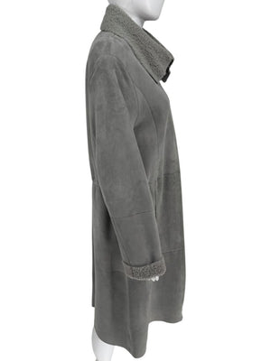 Hugo Boss Grey Shearling-Lined Suede Coat – Size Large