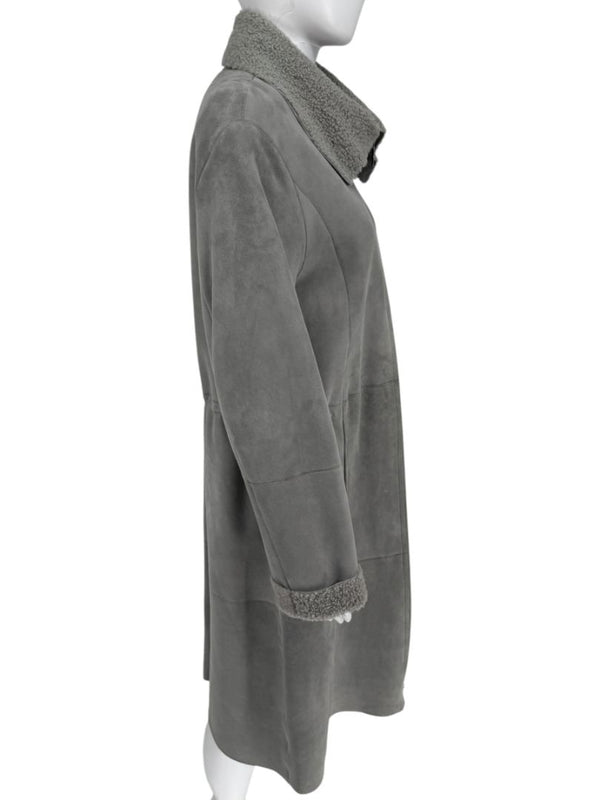 Hugo Boss Grey Shearling-Lined Suede Coat – Size Large