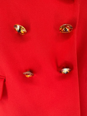 Pamella Roland Red Crystal-Embellished Double-Breasted Pant Suit – Large