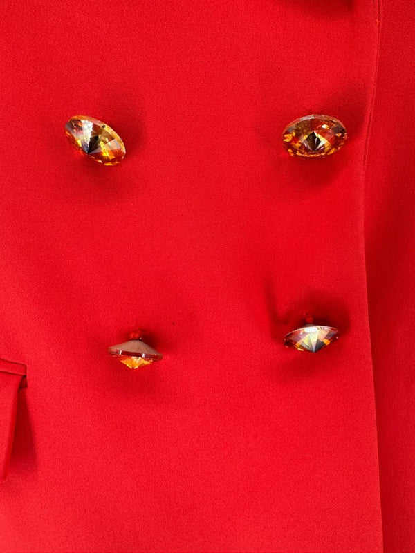 Pamella Roland Red Crystal-Embellished Double-Breasted Pant Suit – Large
