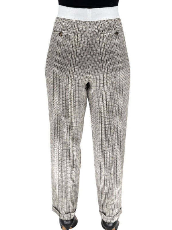 Kiton Olive & Taupe Silk Houndstooth Blouse and Pant Set – Size 46 (Fits M/L)