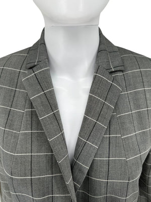 A-K-R-I-S Punto Grey Windowpane Wool Pantsuit – Jacket Size 8, Pants Size 10