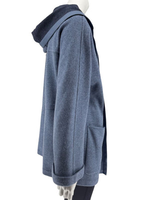 Loro Piana Blue Cashmere Blend Hooded Jacket with Leather Trim – Size M