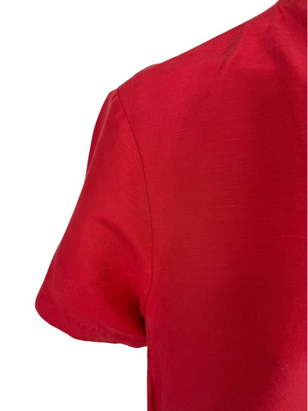 Lafayette 148 New York Red Linen-Blend Midi Dress – Size M
