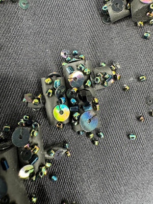 Atelier Caito for Herve Pierre Black Beaded Yoke Draped Dress – Size 12