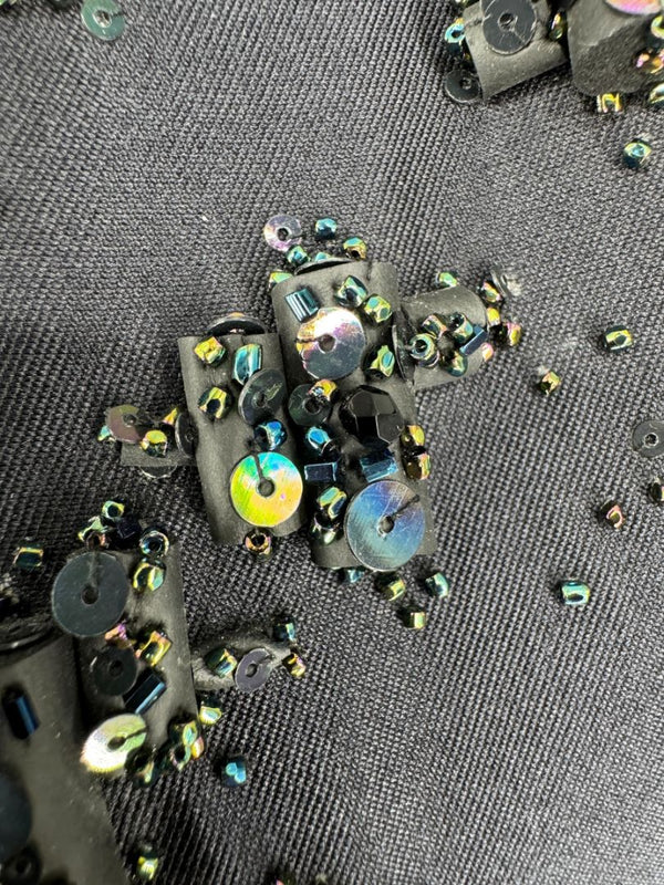 Atelier Caito for Herve Pierre Black Beaded Yoke Draped Dress – Size 12