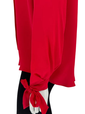 J.C. Obando Red Silk Tie Cuff Blouse – Size 8