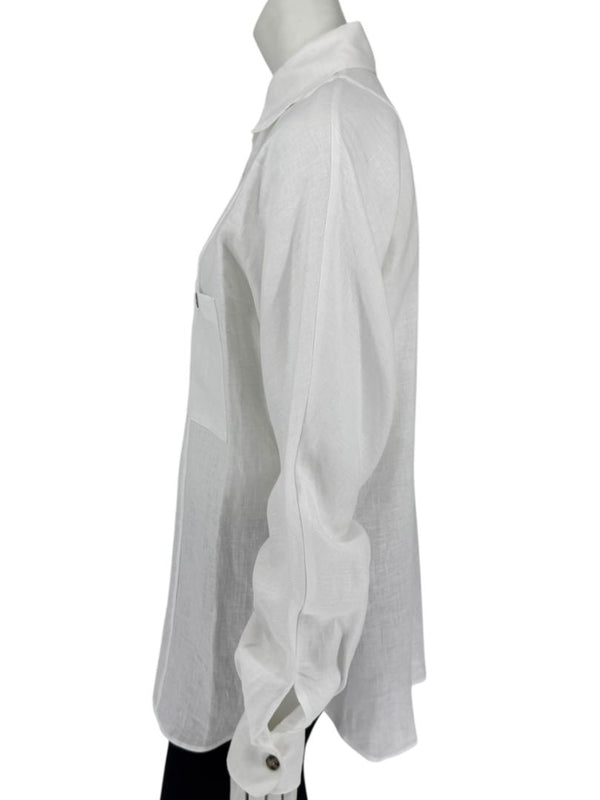WOERA White Linen Button-Up Shirt – Size M