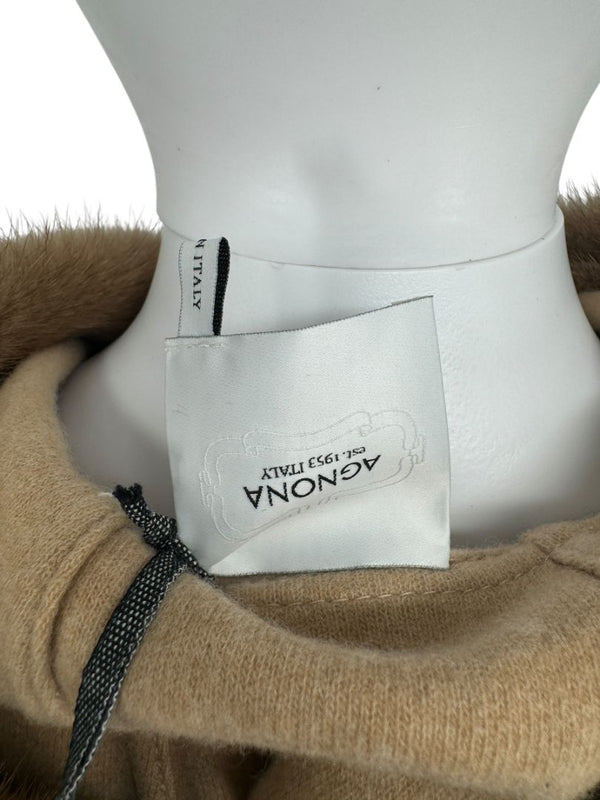 Agnona Camel Cashmere Cape with Fur Trim & Hood – One Size- NEW