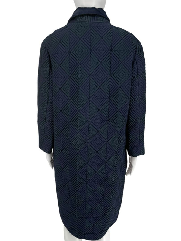 Pamella Roland Navy Geometric-Quilted Long Coat – Large