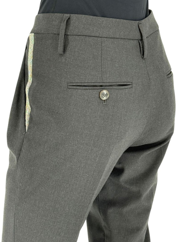 Brunello Cucinelli Grey Wool-Blend Cropped Pants with Monili Trim – Size IT 46 / US 10