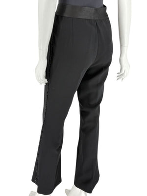 Akris Black Wool Blend Pants with Sequin Trim - Size US 10 (IT 46)