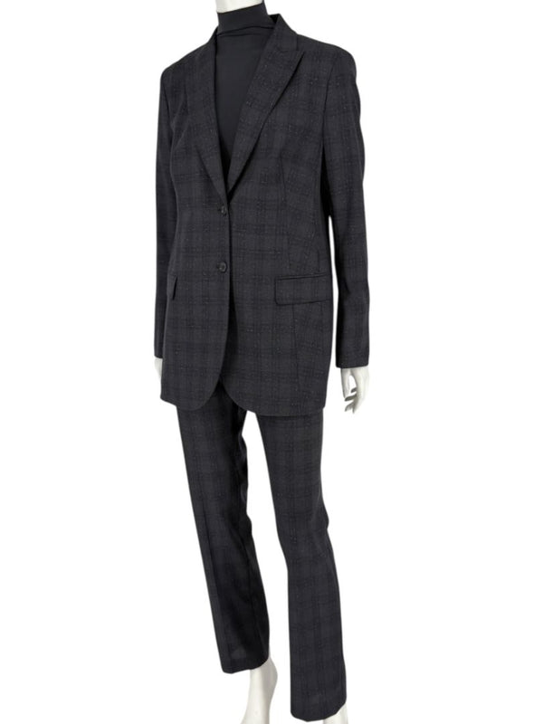 Akris Punto Grey Wool Suit with Purple Fleck Detailing – Size US 10