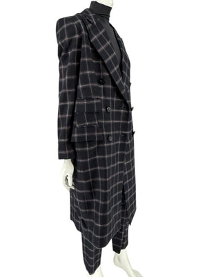 Pamella Roland Black & Gray Windowpane Plaid Pantsuit – Large