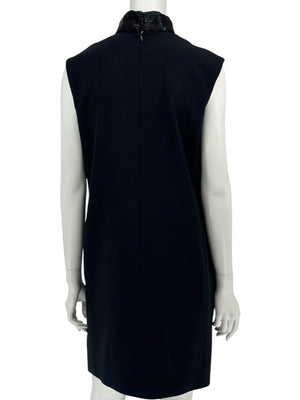 Pamella Roland Black Sleeveless Beaded Collar Shift Dress – L