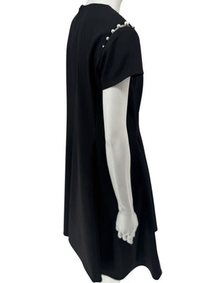 Pamella Roland Black Pearl-Trim Sleeve Handkerchief Hem Dress – Large