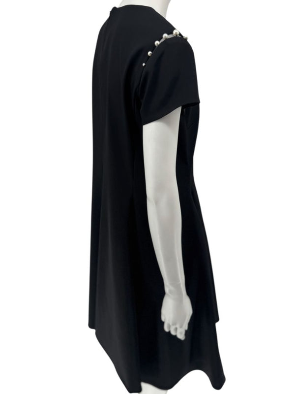 Pamella Roland Black Pearl-Trim Sleeve Handkerchief Hem Dress – Large
