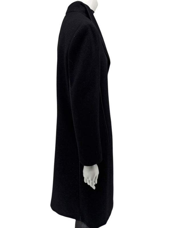 Pamella Roland Black Longline Coat Piped Trim Open Front Designer Outerwear Fits L