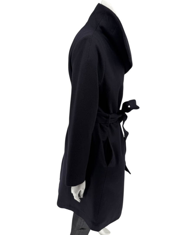 Pamella Roland Wide Shawl Collar Black Wool Belted Coat - Large