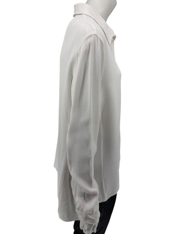 Akris Bergdorf Goodman White Textured Button-Front Blouse – Size 12