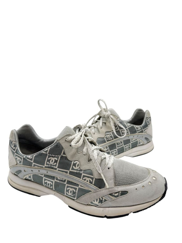 Chanel Grey & White Nylon Suede Low-Top Sneakers – Size 40