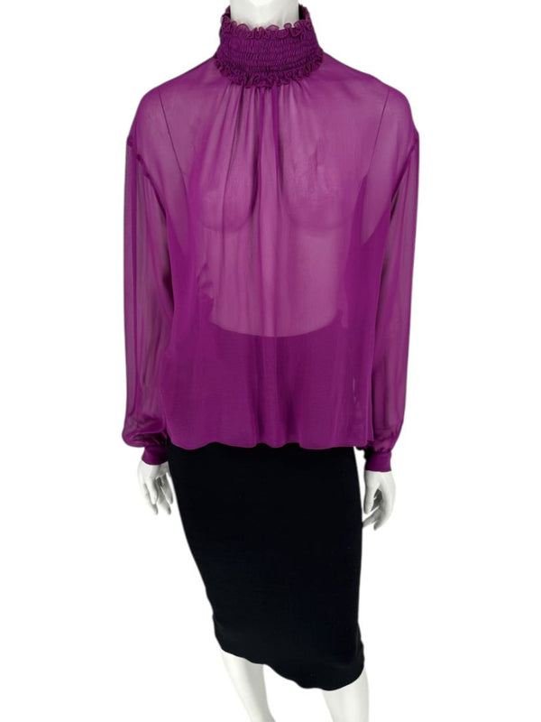 Chanel Fuchsia Silk High-Neck Blouse – Fall 2001 FR 42