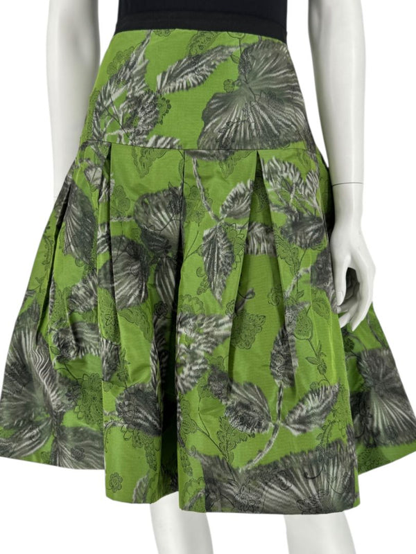 Oscar de la Renta Green Floral Silk Skirt – Fall 2008 - Size 16