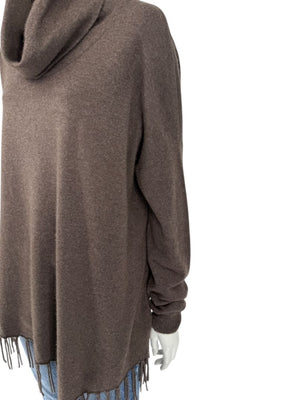 Repeat Cashmere Women’s Brown Wool-Cashmere Fringe Hem Sweater - Size L