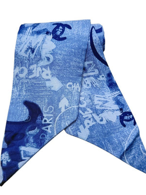 Chanel Oversized “Twilly” CC Logo Print Silk Scarf