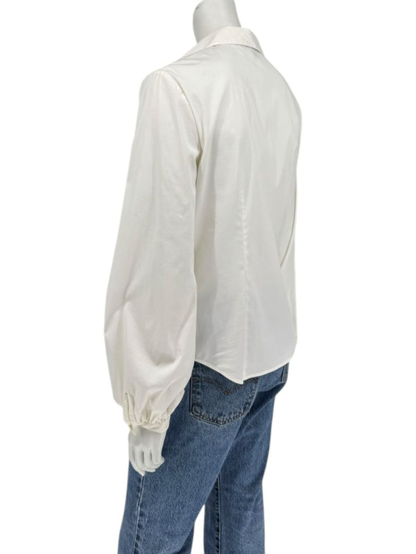 Lafayette 148 New York Ivory Cotton Blend Ruffle-Collar Blouse – Size 12