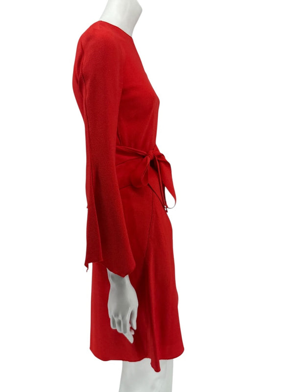 Proenza Schouler Women’s Red Acetate-Viscose Asymmetrical Wrap Dress with Tie Waist – Size 0