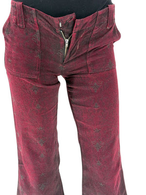 Custo Barcelona Women’s Burgundy Baroque-Print Denim-Style Pants – Size 4
