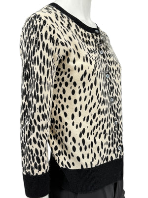 DKNY Cream & Black Leopard-Print Beaded Cardigan – Size: Small