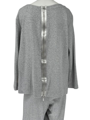 Joan Vass Gray Sequin-Embellished Knit Top & Pant Set – Size XL