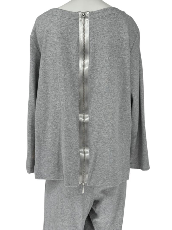 Joan Vass Gray Sequin-Embellished Knit Top & Pant Set – Size XL