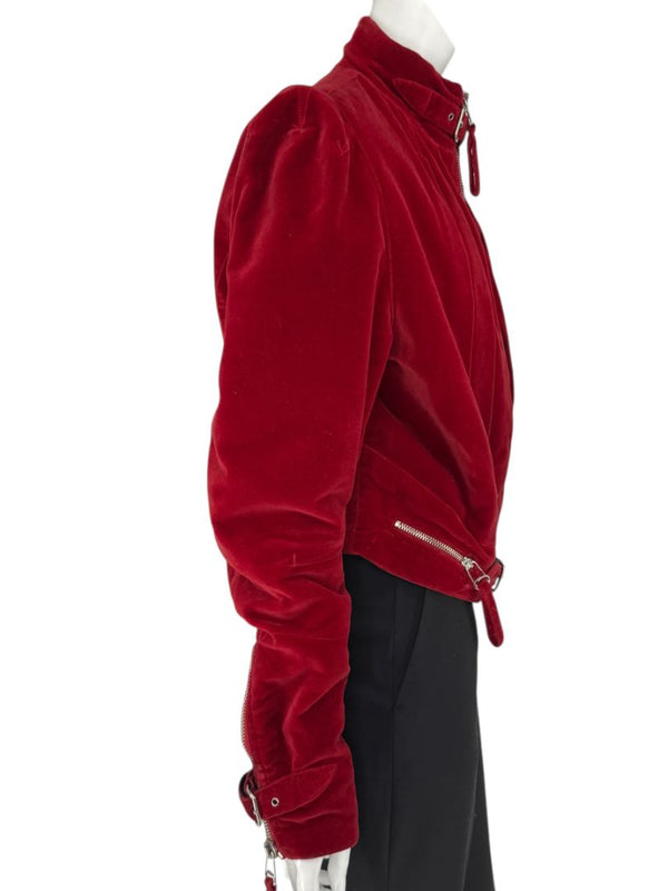 Jean Paul Gaultier Homme Oxblood Velvet Moto-Style Jacket – Size 52 (Men’s)