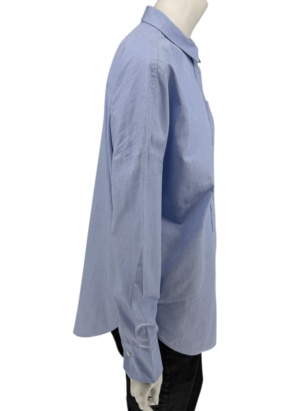 Brunello Cucinelli Light Blue Cotton Button-Front Shirt with Monili Trim – Size XL