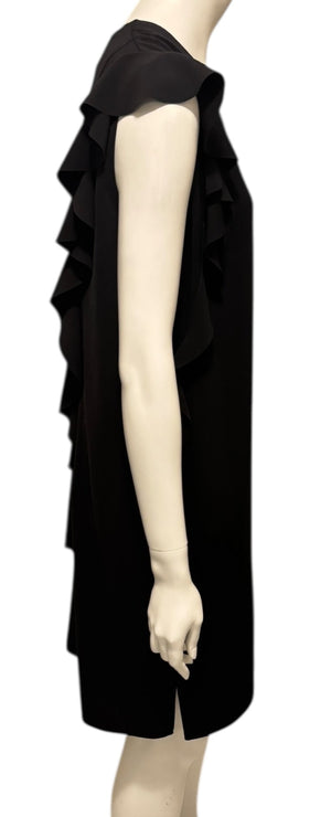 Akris Black Asymmetric Ruffle V-Neck Mini Dress – Size US 10