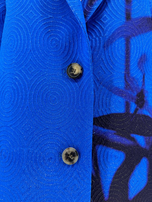 Dries Van Noten Two Button Cobalt/Purple/Black and Ivory textured Moire Topper/Jacket/ ¾ Coat