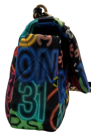 Chanel 19 Flap Bag Quilted Graffiti Print Fabric - Medium