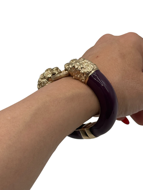 Chanel Enamel Lion Head Bracelet Purple Gold