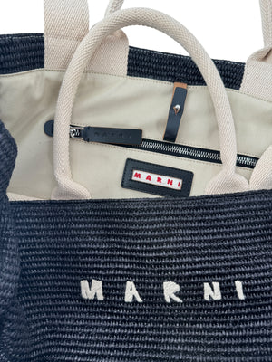 Marni Large Tote in Black raffia-effect fabric