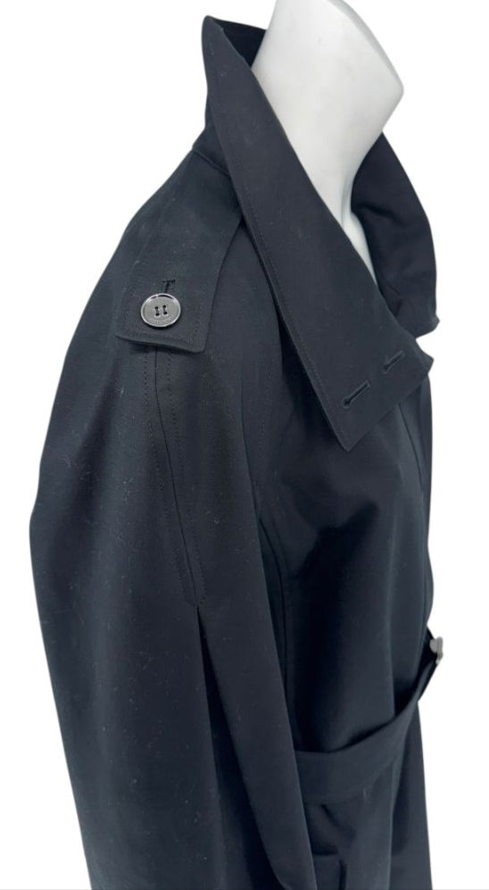 Burberry London Black Wool & Cashmere Belted Trench Coat - Size 14 US