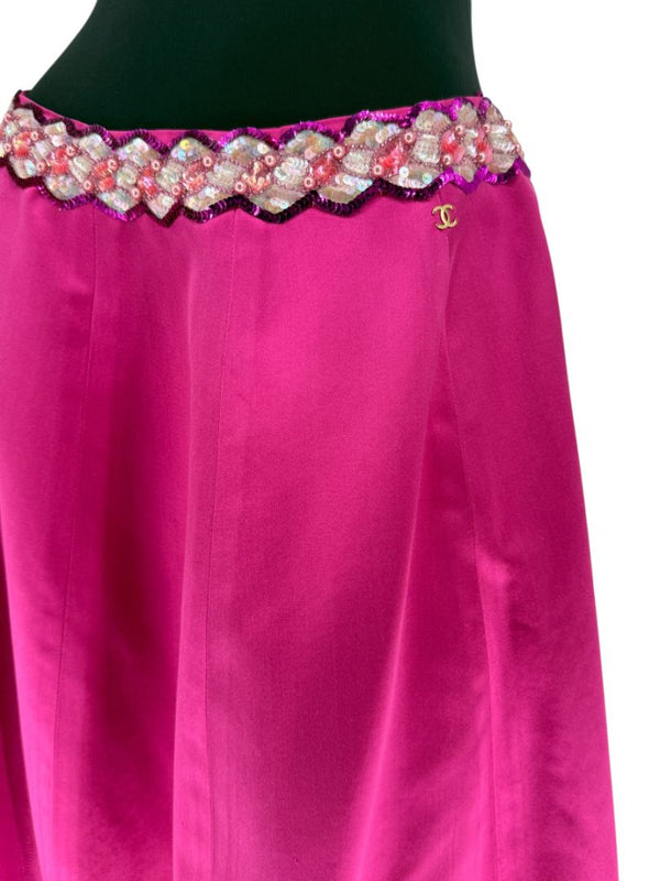 Chanel Embellished Fuchsia Silk Skirt – Fall 2000, Size 42